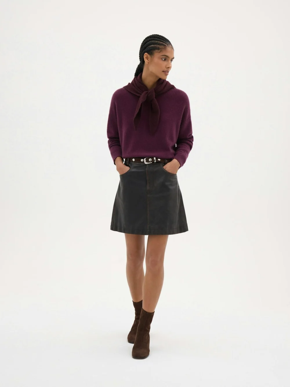 hush Nova Leather Mini Skirt in washed brown