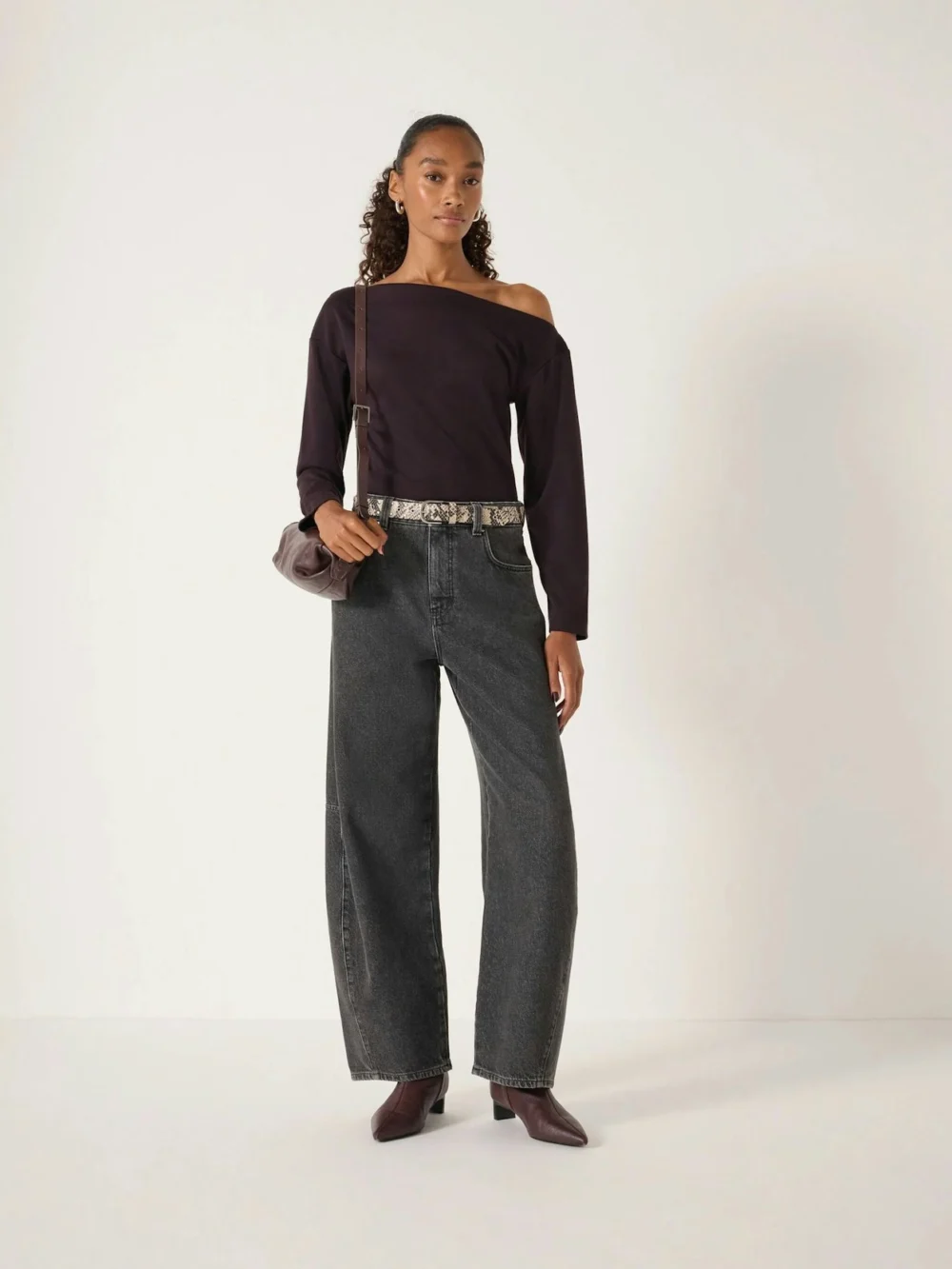 hush Off Shoulder Jersey Top in burgundy purple