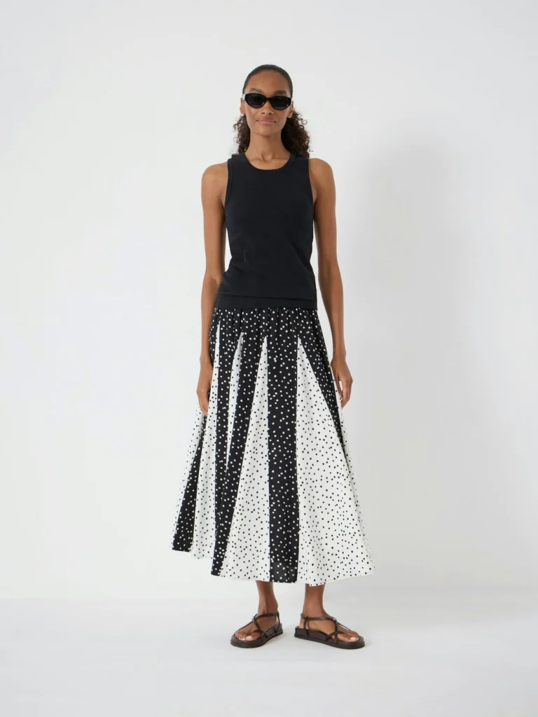hush Oti Polka Dot Godet Midi Skirt