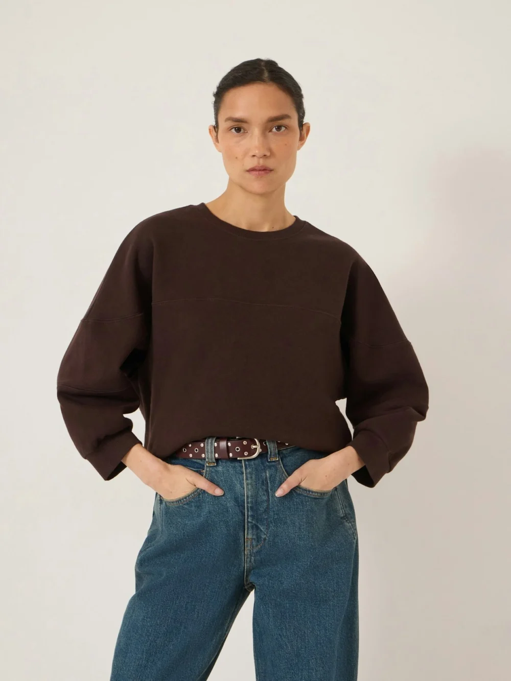 hush Panel Detail Sweatshirt in chocolate brown