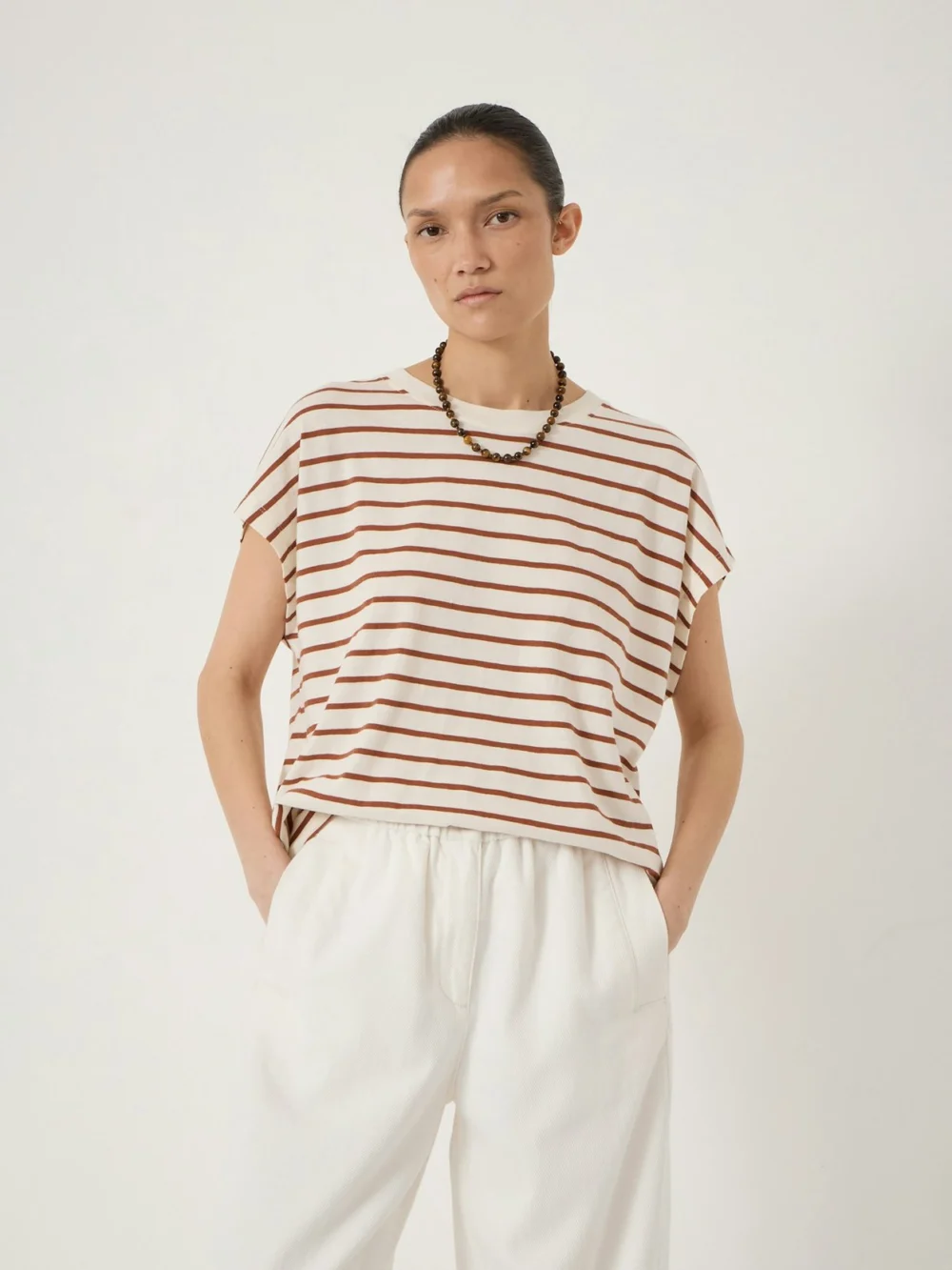 hush Petra Stripe Cotton Slub Tank in off white