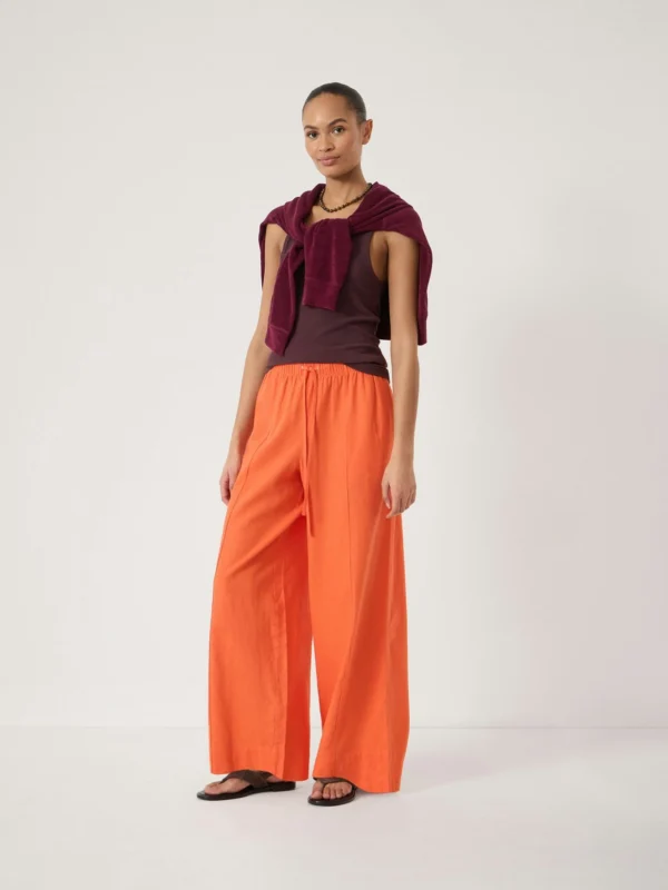hush Petunia Linen Blend Wide Leg Trousers in Bright Orange