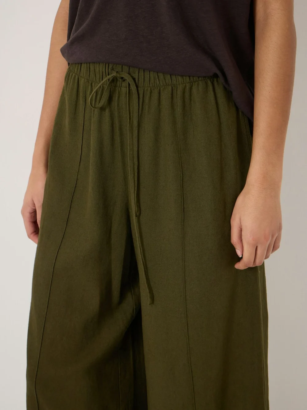hush Petunia Linen Blend Wide Leg Trousers in Khaki Green, view 2