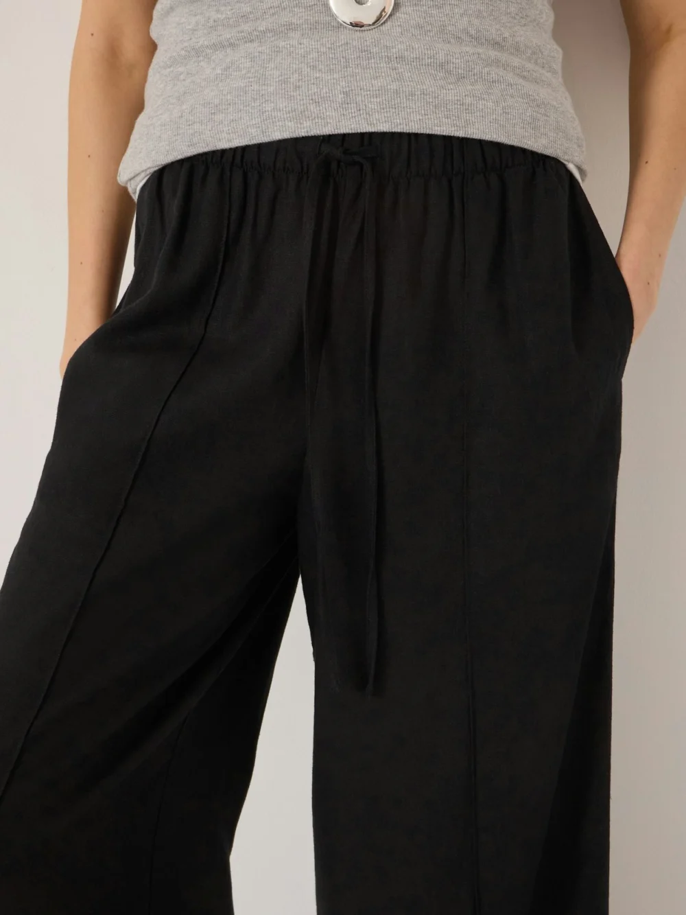 hush Petunia Linen Blend Wide Leg Trousers in Washed Black, view 2