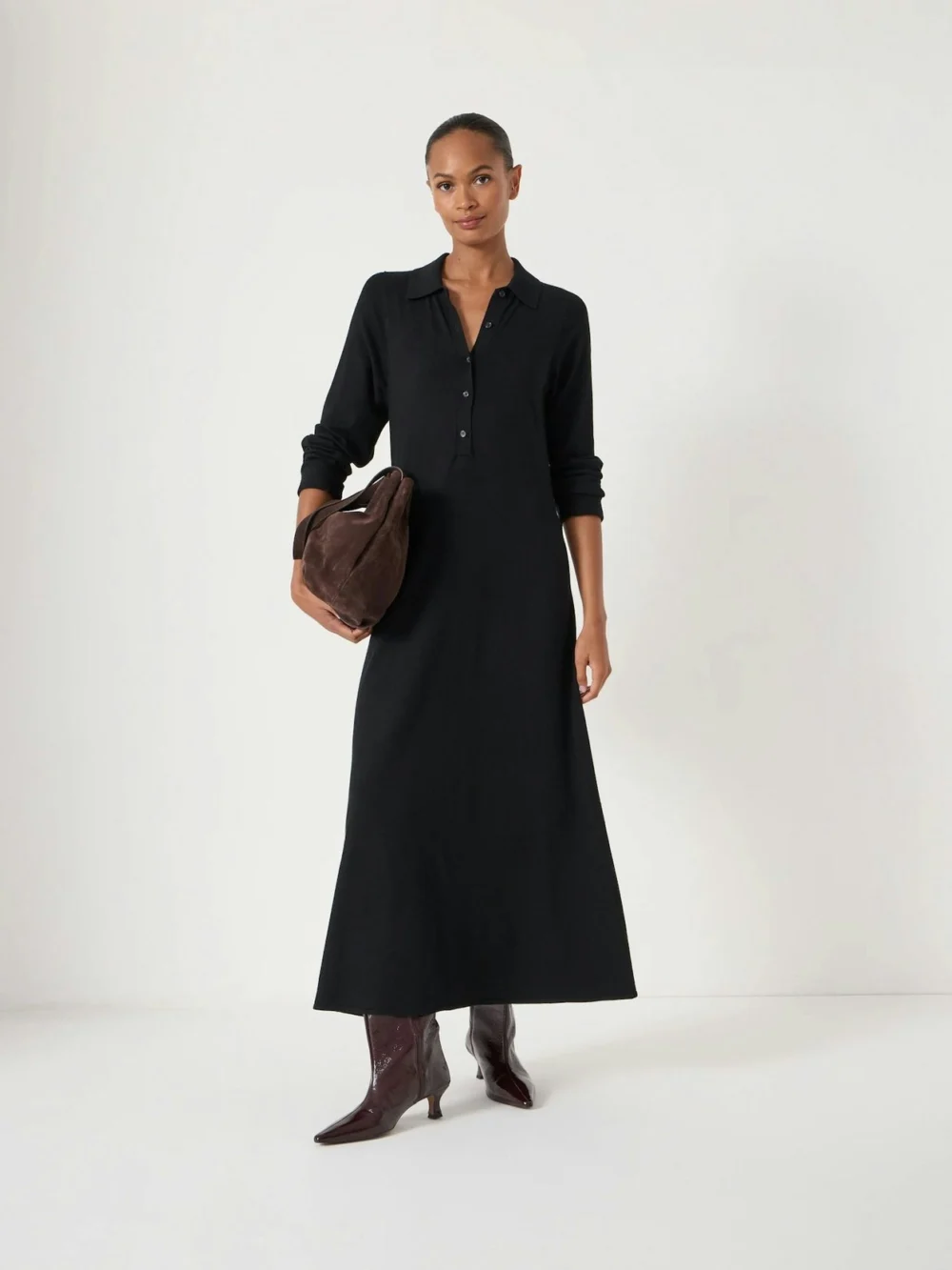 hush Polo Neck Knitted Midi Dress in black