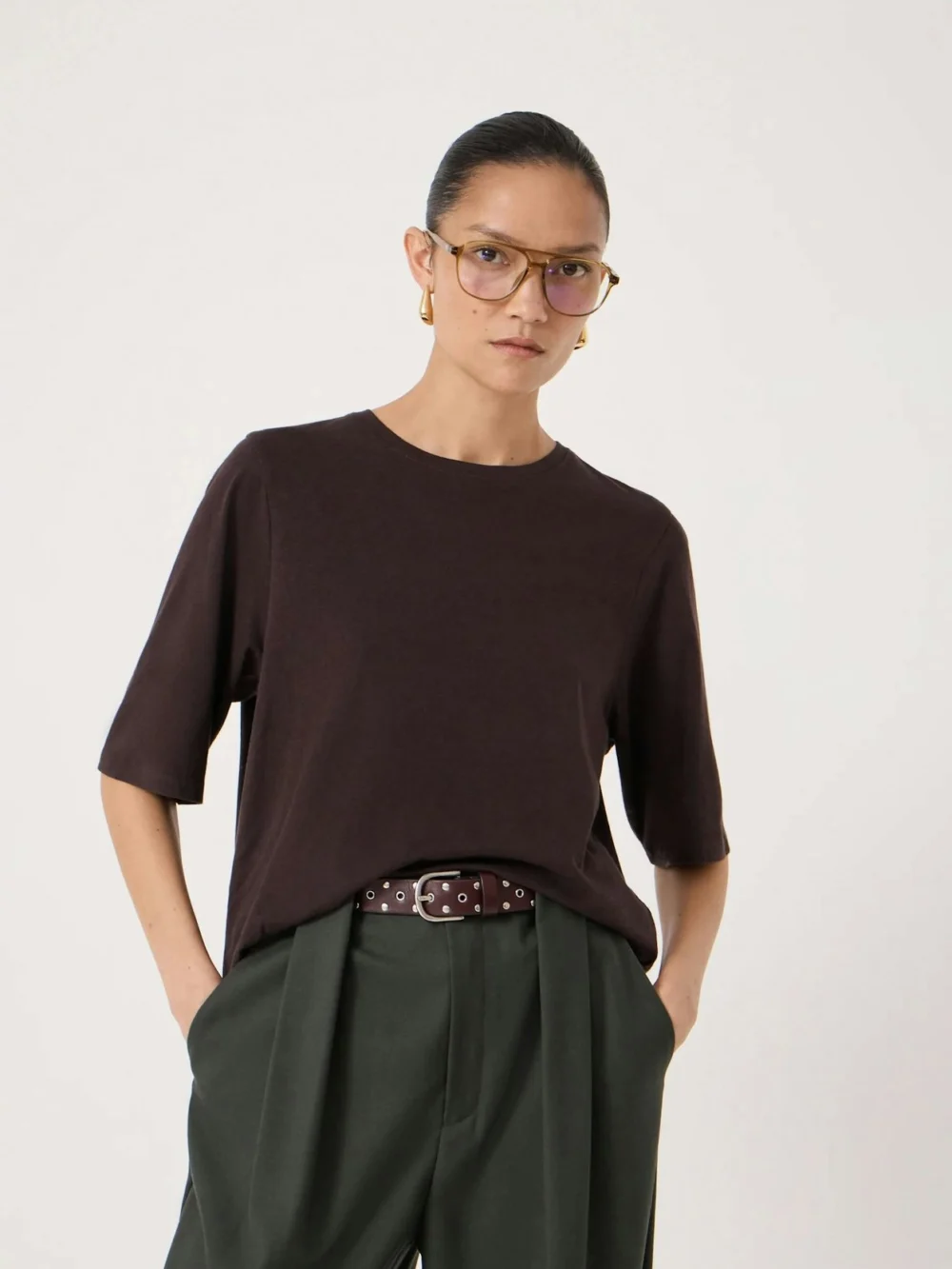 hush Reece Drapey T-Shirt in Chocolate Brown