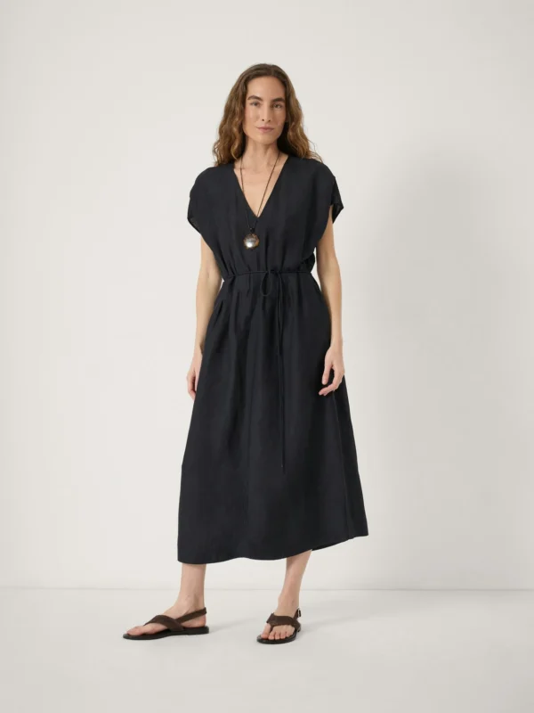hush Remy Pleated Linen Blend Midi Dress