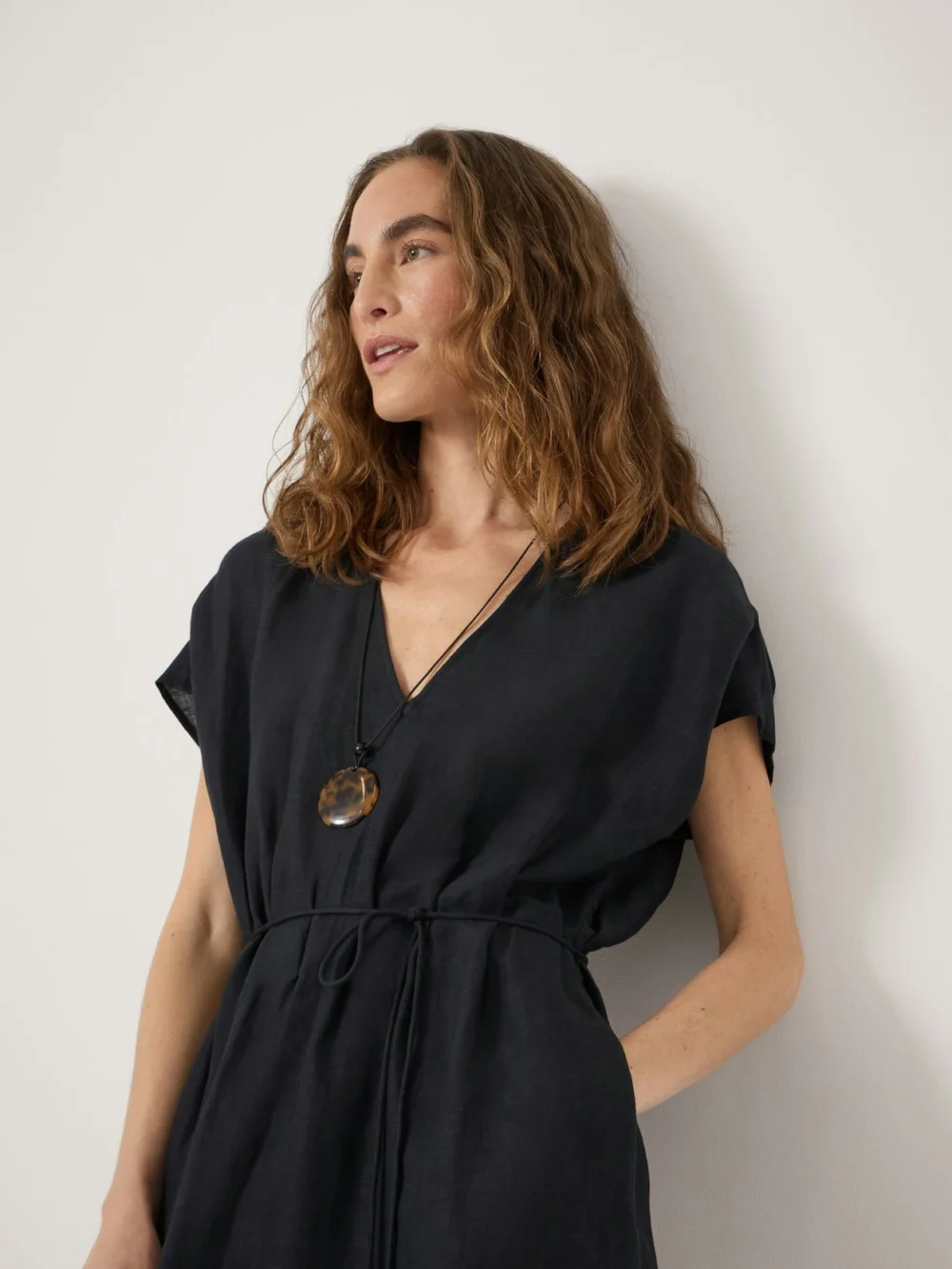 hush Remy Pleated Linen Blend Midi Dress, view 2