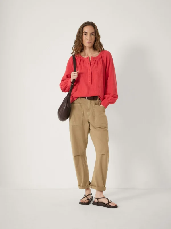 hush Rhea Cotton Cheesecloth Blouse in Vibrant Red