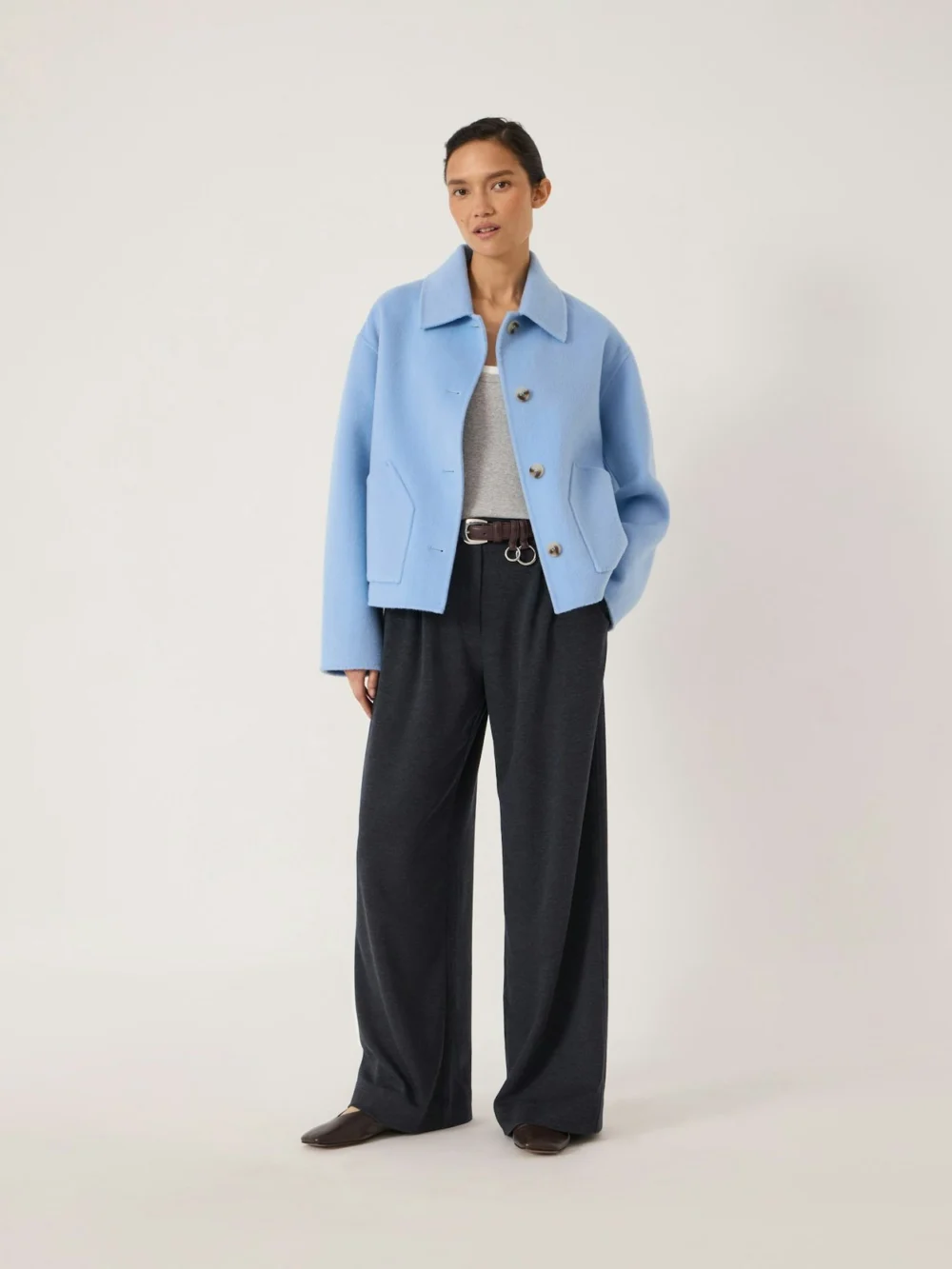 hush Rian Premium Jersey Tailored Trousers in Charcoal Marl