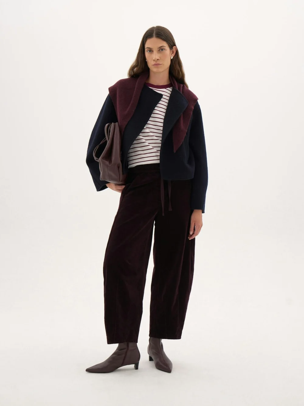 hush Rina Corduroy Barrel Trousers in burgundy purple