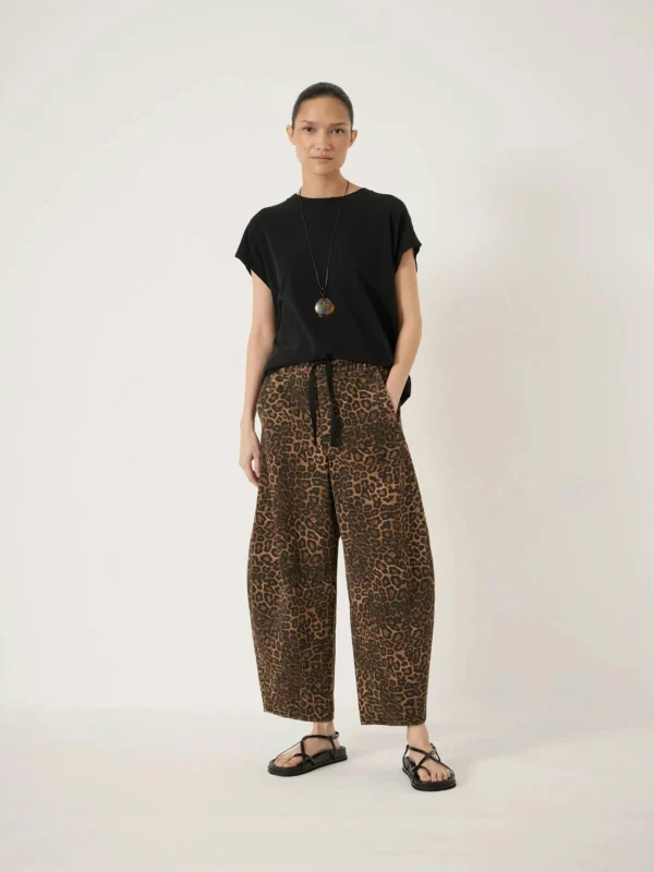 hush Rina Pull on Barrel Leg Trousers in True Leopard Brown