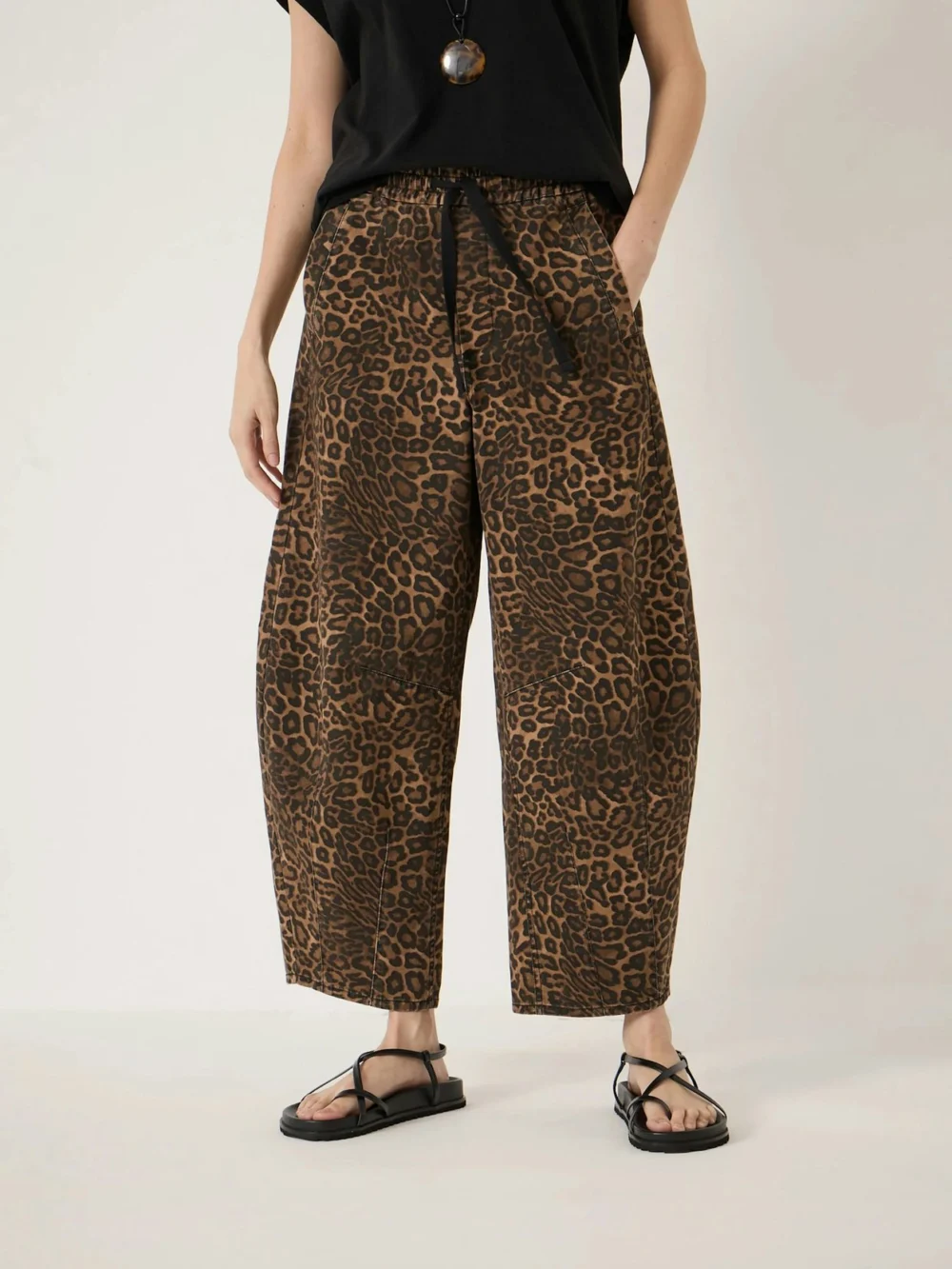 hush Rina Pull on Barrel Leg Trousers in True Leopard Brown, view 2