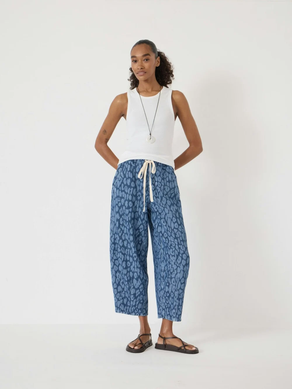 hush Rina Supersoft Leopard Barrel Leg Jeans in mid blue