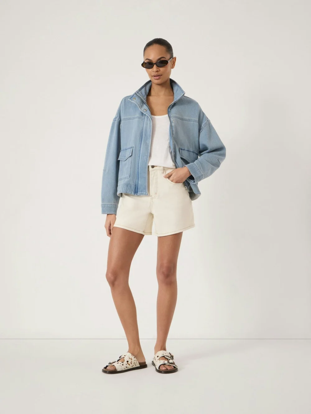 hush Robbie Cropped Supersoft Denim Jacket in washed blue