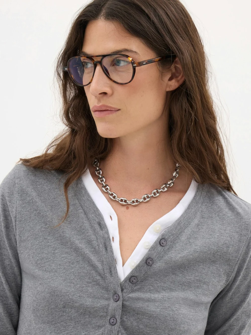 hush Roe Cotton Slub Henley T-Shirt in Dark Grey Marl, view 2