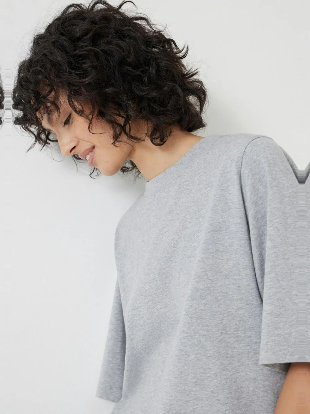 hush Romina Heavyweight Cotton T-Shirt in Grey Marl, view 2