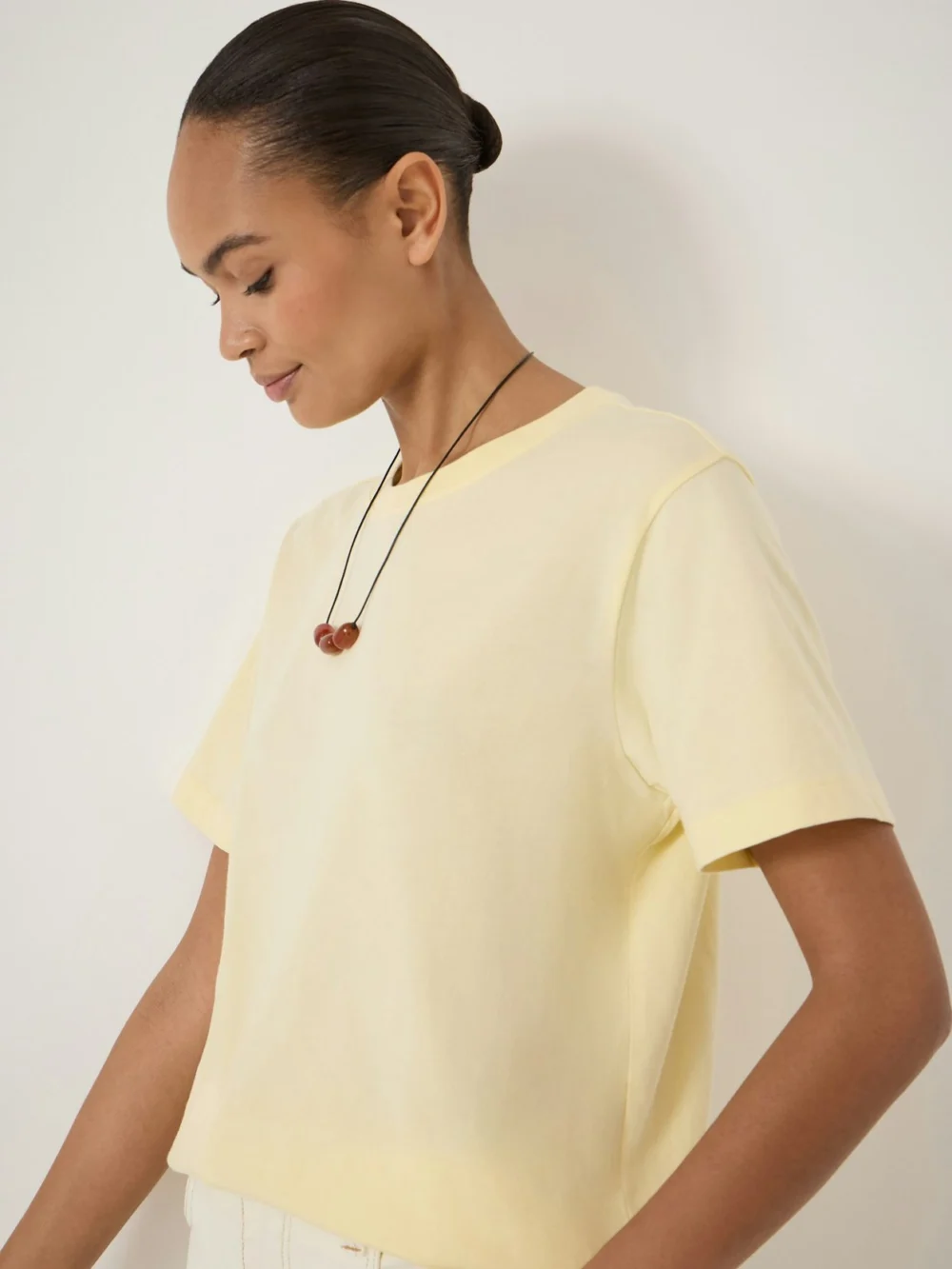 hush Rosie Regular Fit Cotton T-Shirt in Soft Yellow, view 2