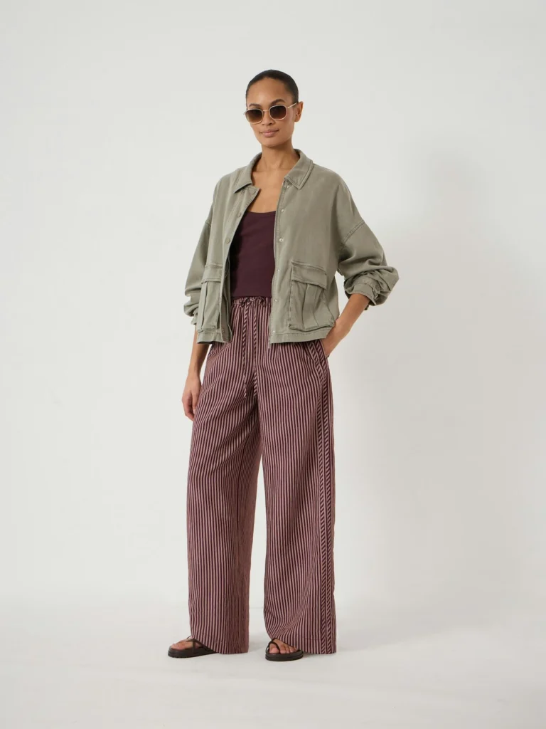 hush Sami Striped Side Detail Trousers in Burgundy Stripe Red