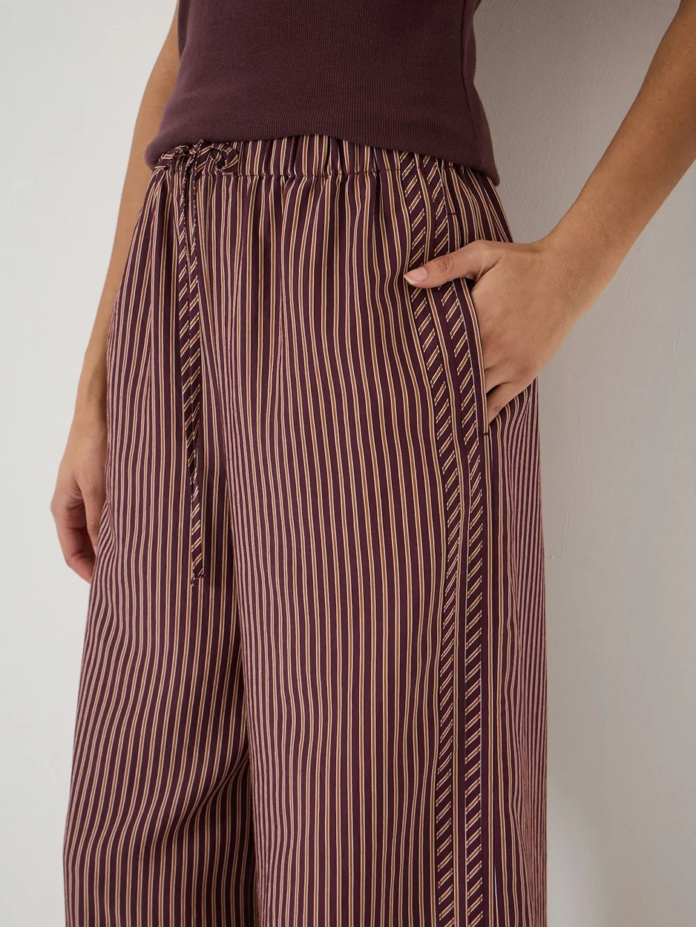 hush Sami Striped Side Detail Trousers in Burgundy Stripe Red, view 2