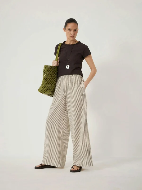 hush Sami Striped Side Detail Trousers in Green Stripe White