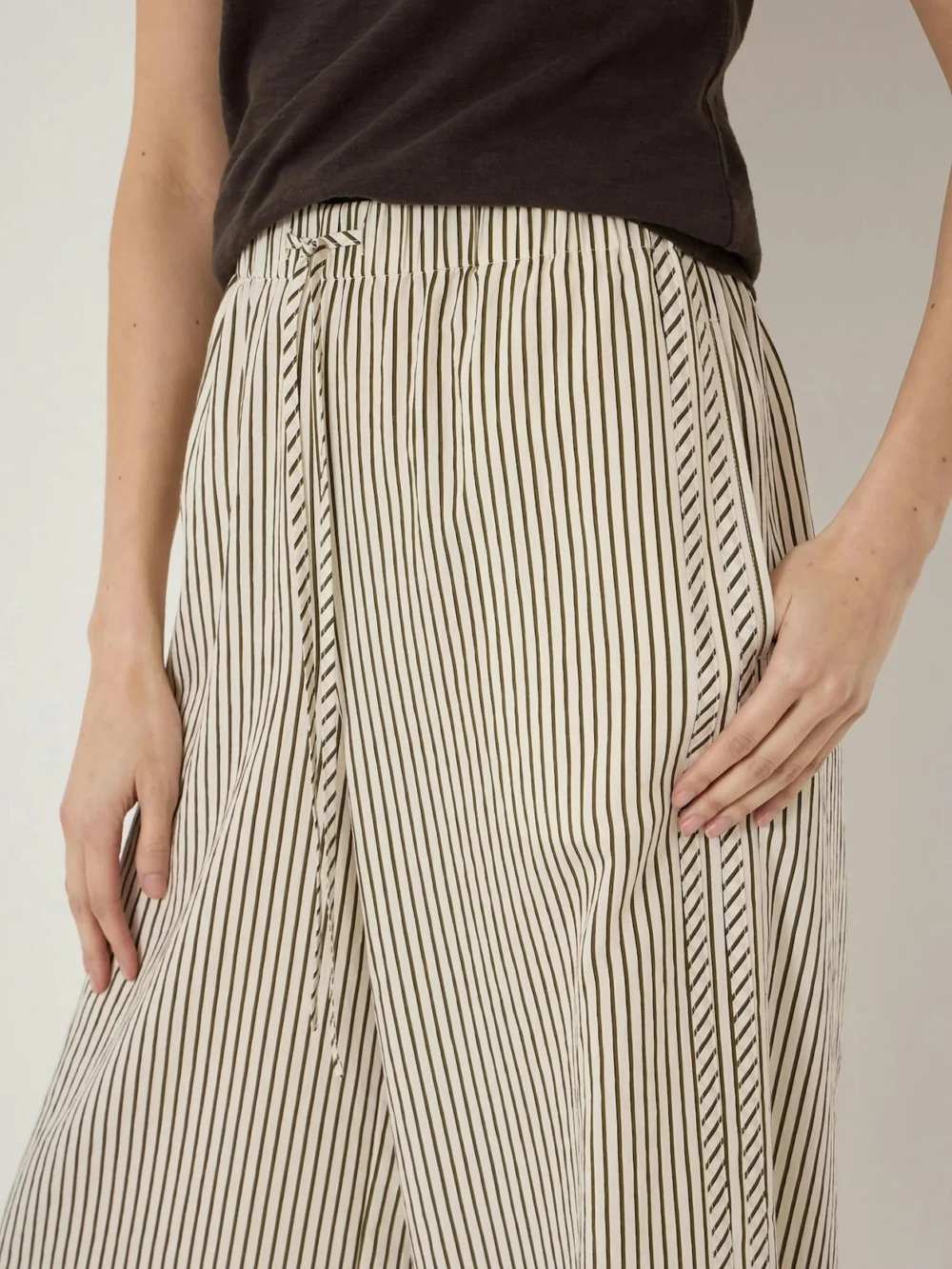 hush Sami Striped Side Detail Trousers in Green Stripe White, view 2
