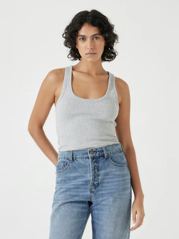 hush Scoop Neck Ribbed Vest in Grey Marl