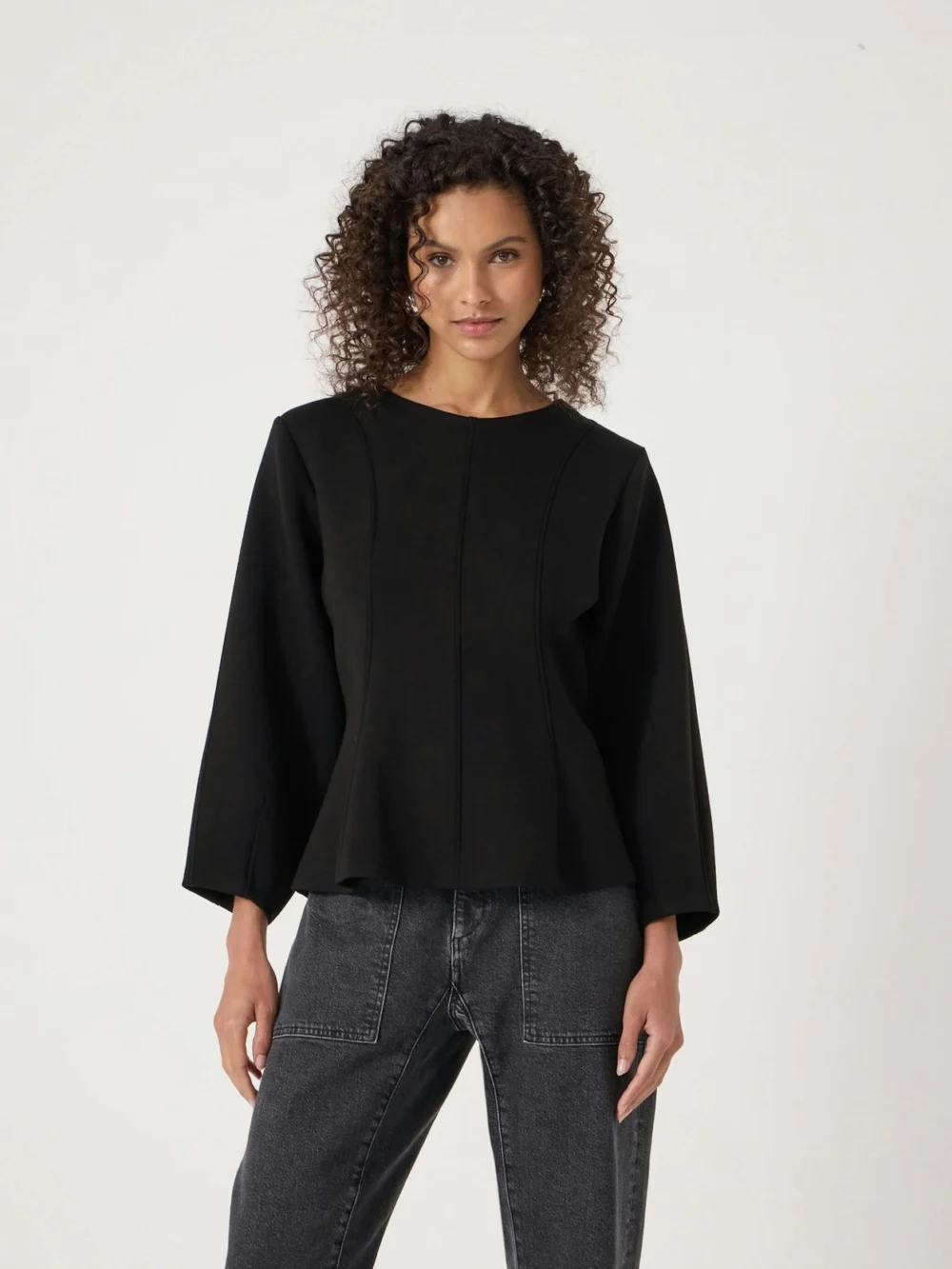 hush Scuba Peplum Jersey Top in black