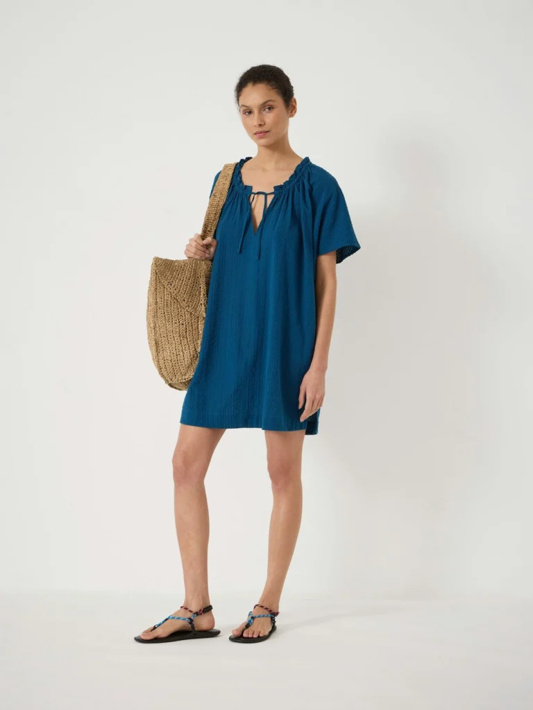 hush Seersucker Tie Neck Beach Mini Dress