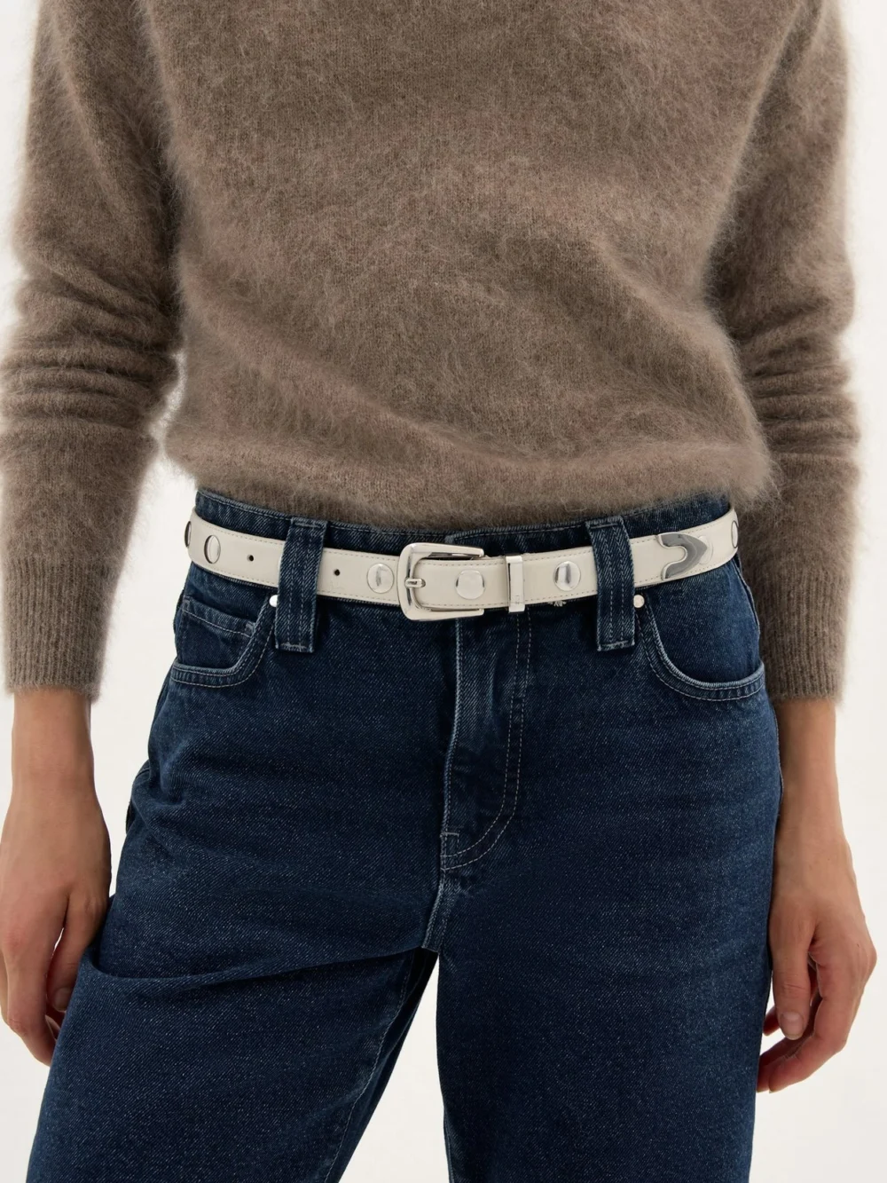 hush Seraphina Leather Studded Belt in White