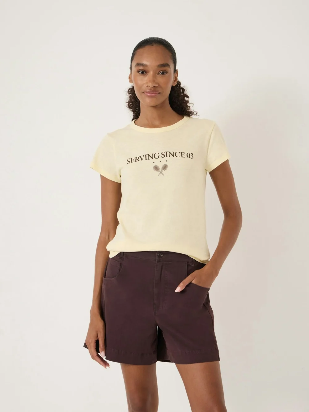 hush Serving Since Graphic Slub T-Shirt in soft yellow