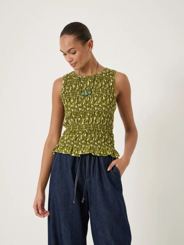 hush Shirred Chiffon Top in Ditsy Floral Green
