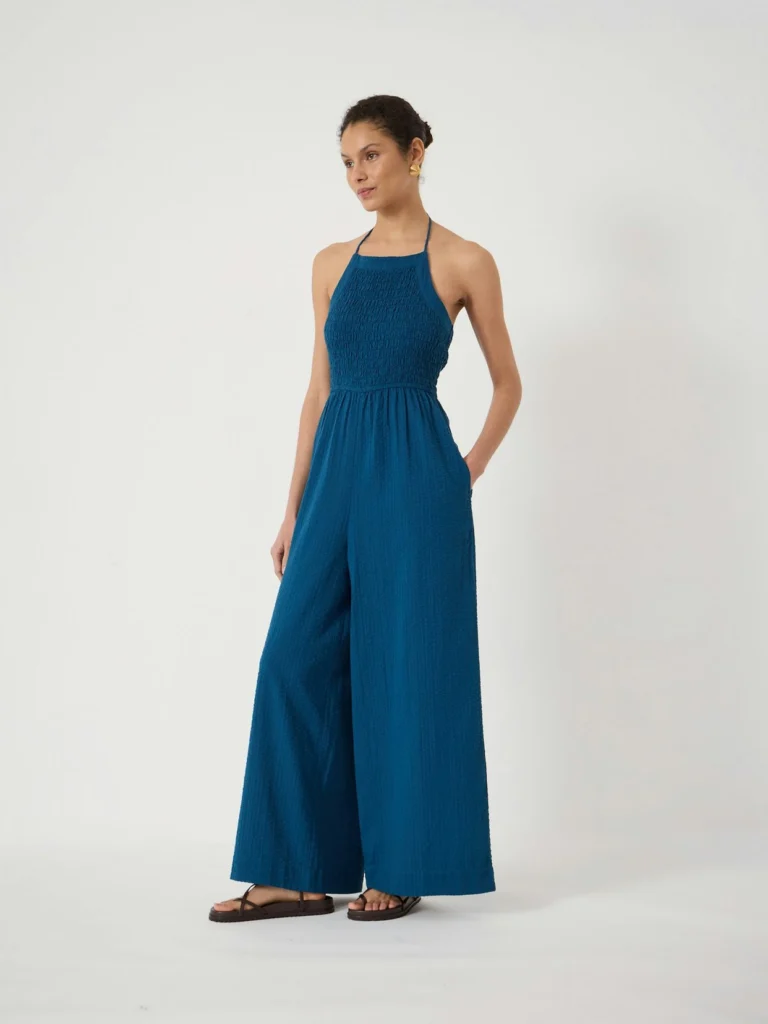 hush Shirred Seersucker Wide Leg Jumpsuit