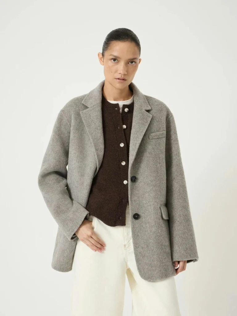 hush Simeron Pure Wool Double Faced Oversized Blazer in Light Grey Marl