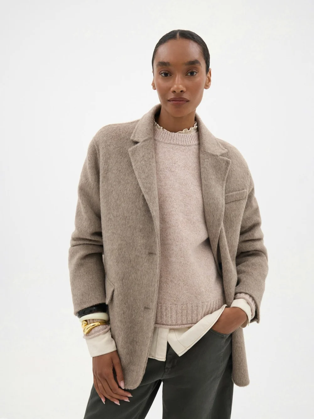 hush Simeron Pure Wool Double Faced Oversized Blazer in Oatmeal Marl