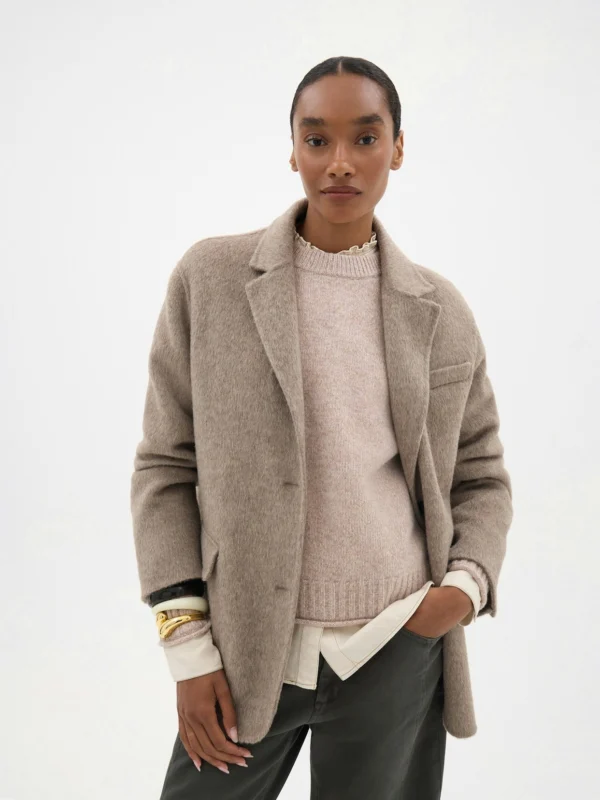 hush Simeron Pure Wool Double Faced Oversized Blazer in Oatmeal Marl