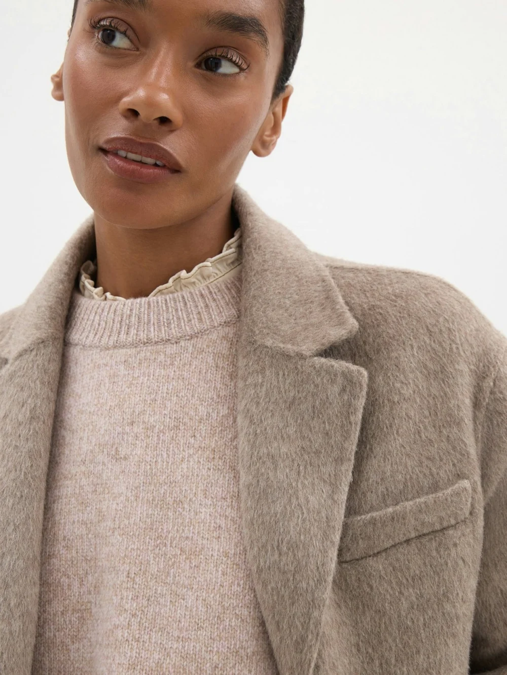 hush Simeron Pure Wool Double Faced Oversized Blazer in Oatmeal Marl, view 2