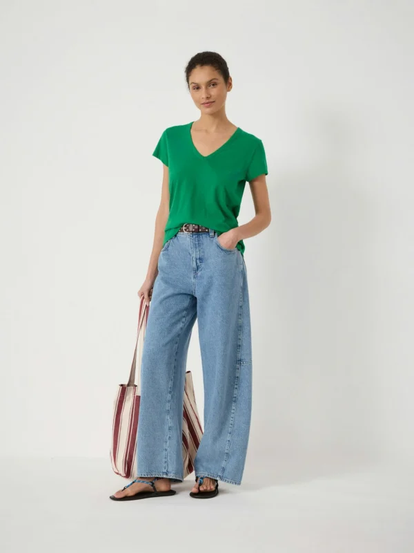 hush Slim Fit Slub Cotton V Neck T-Shirt in Bright Green