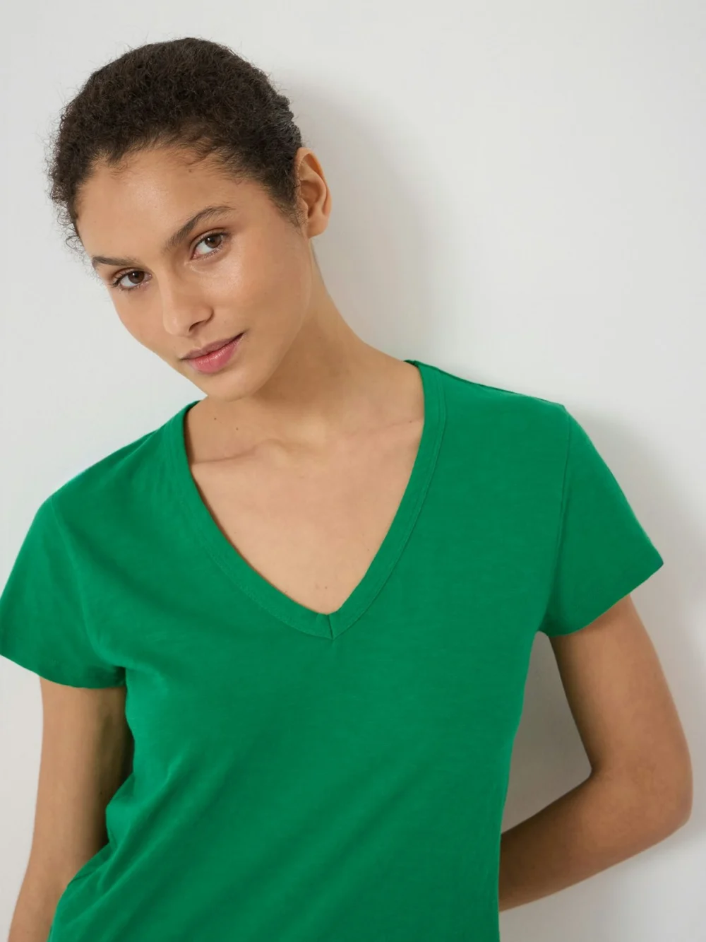 hush Slim Fit Slub Cotton V Neck T-Shirt in Bright Green, view 2