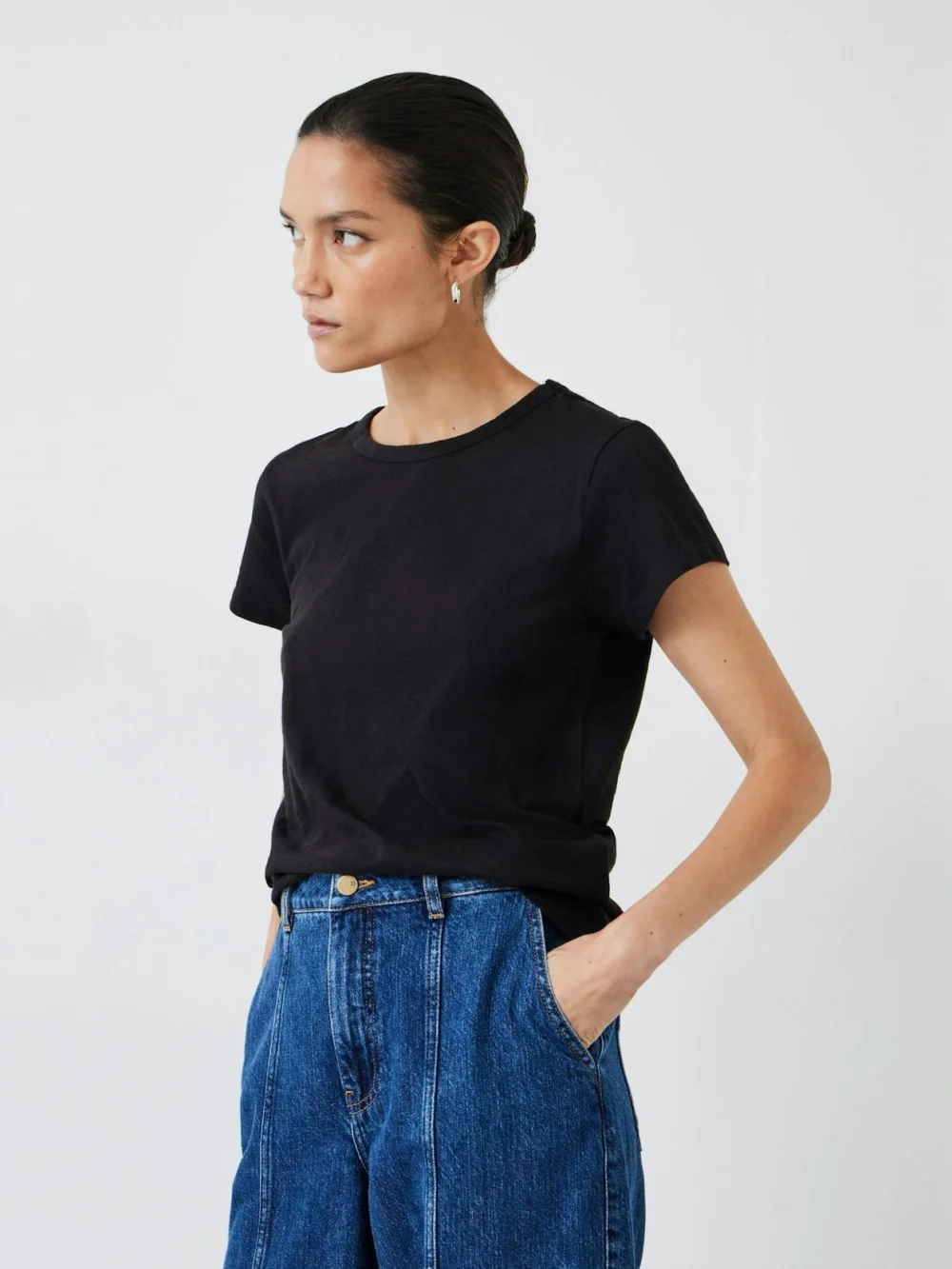 hush Slim Fit Slub Crew T-Shirt in Black