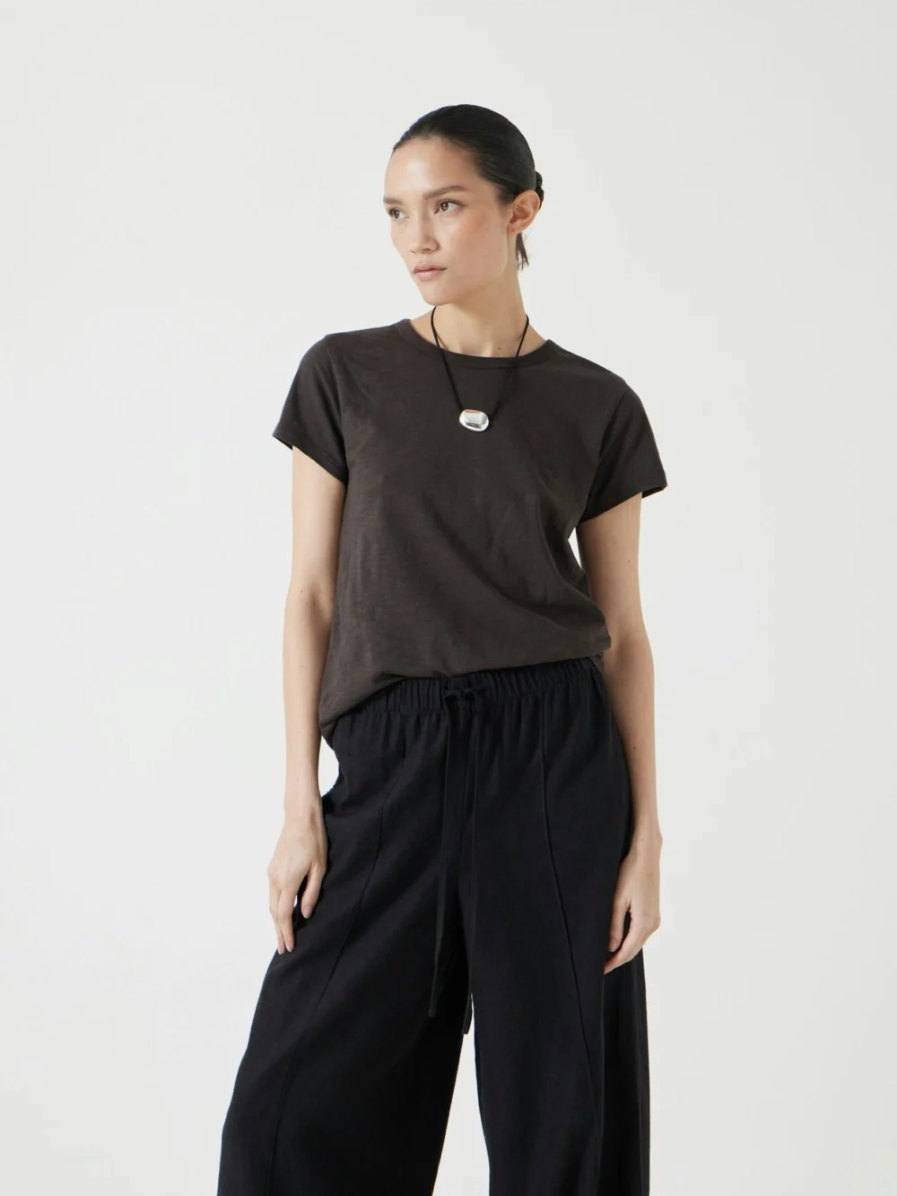 hush Slim Fit Slub Crew T-Shirt in Dark Brown