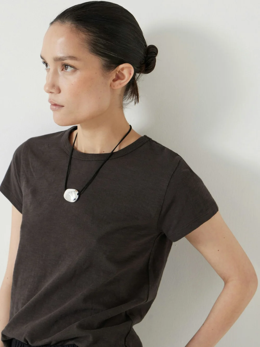 hush Slim Fit Slub Crew T-Shirt in Dark Brown, view 2