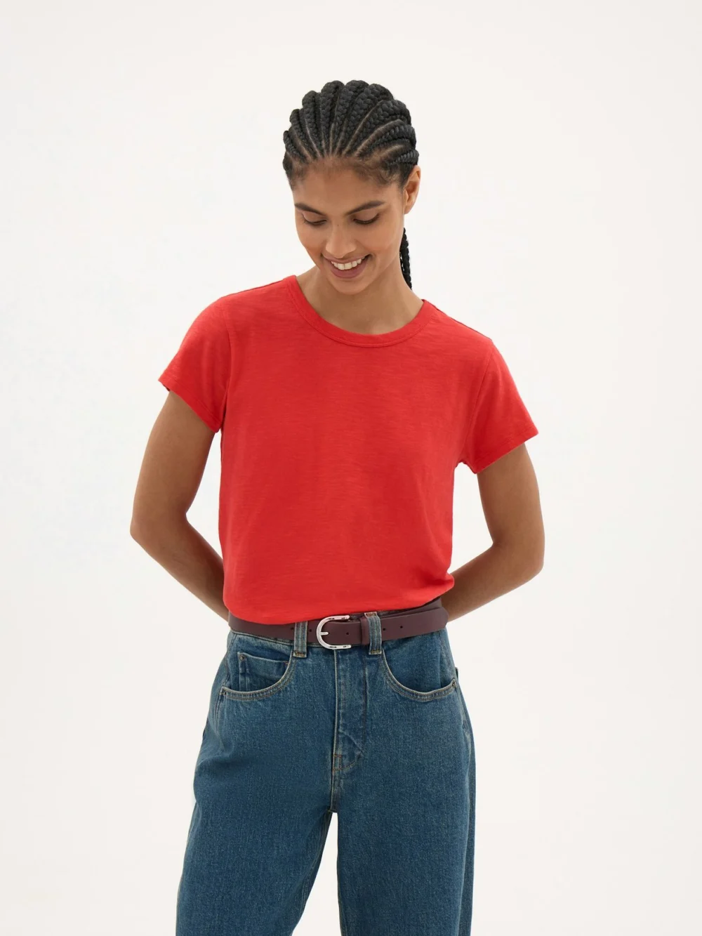 hush Slim Fit Slub Crew T-Shirt in Red