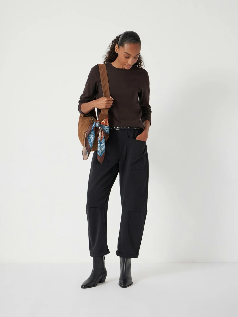 hush Slim Long Sleeve T-Shirt in Chocolate Brown