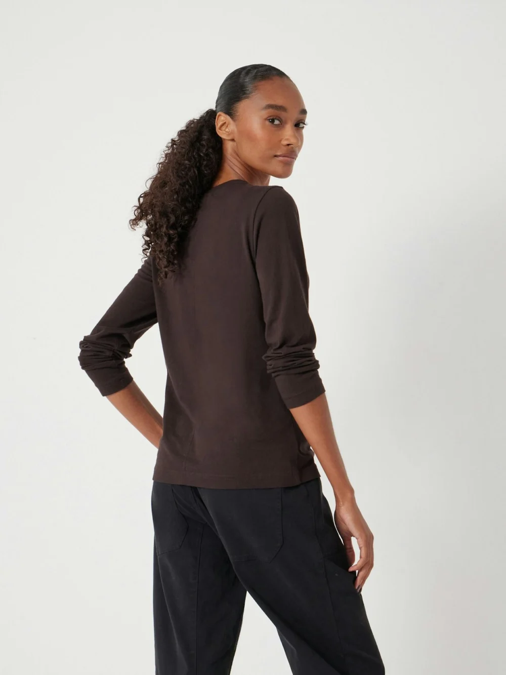 hush Slim Long Sleeve T-Shirt in Chocolate Brown, view 2