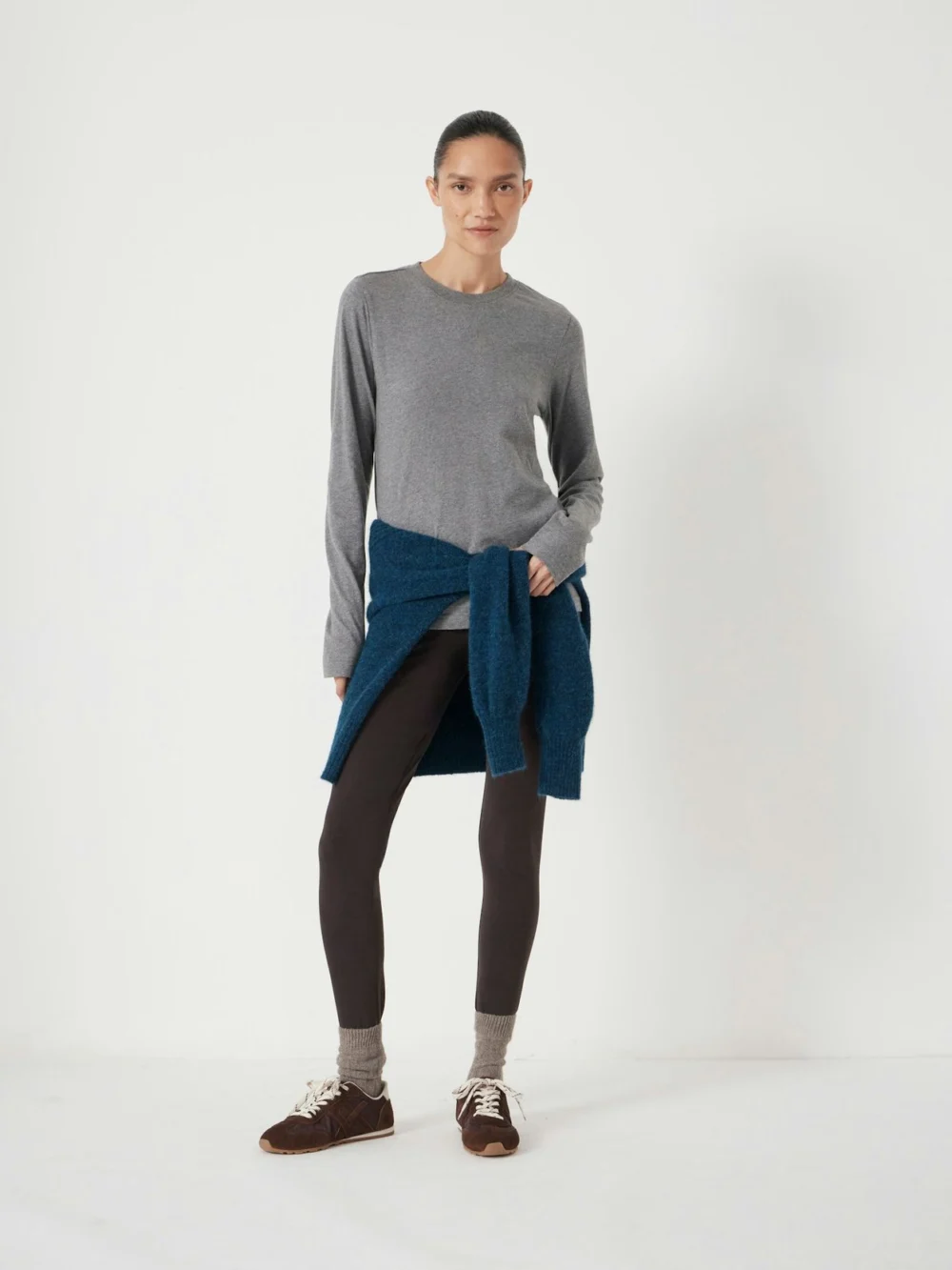 hush Slim Long Sleeve T-Shirt in Dark Grey Marl