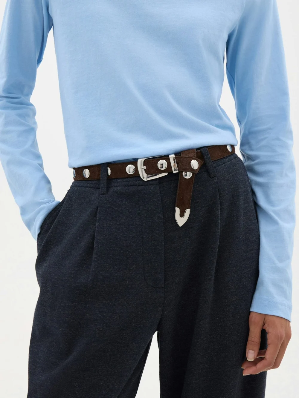 hush Slim Long Sleeve T-Shirt in Soft Blue, view 2