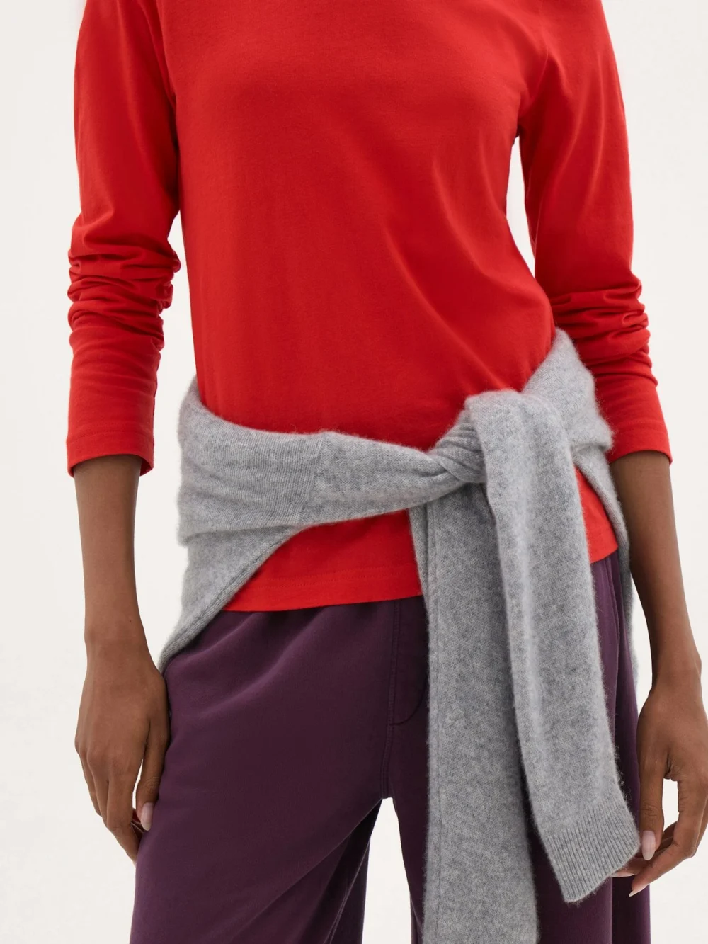 hush Slim Long Sleeve T-Shirt in True Red, view 2