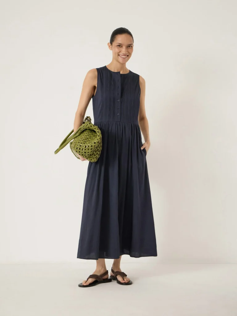 hush Sola Pintuck Detail Cotton Voile Midi Dress