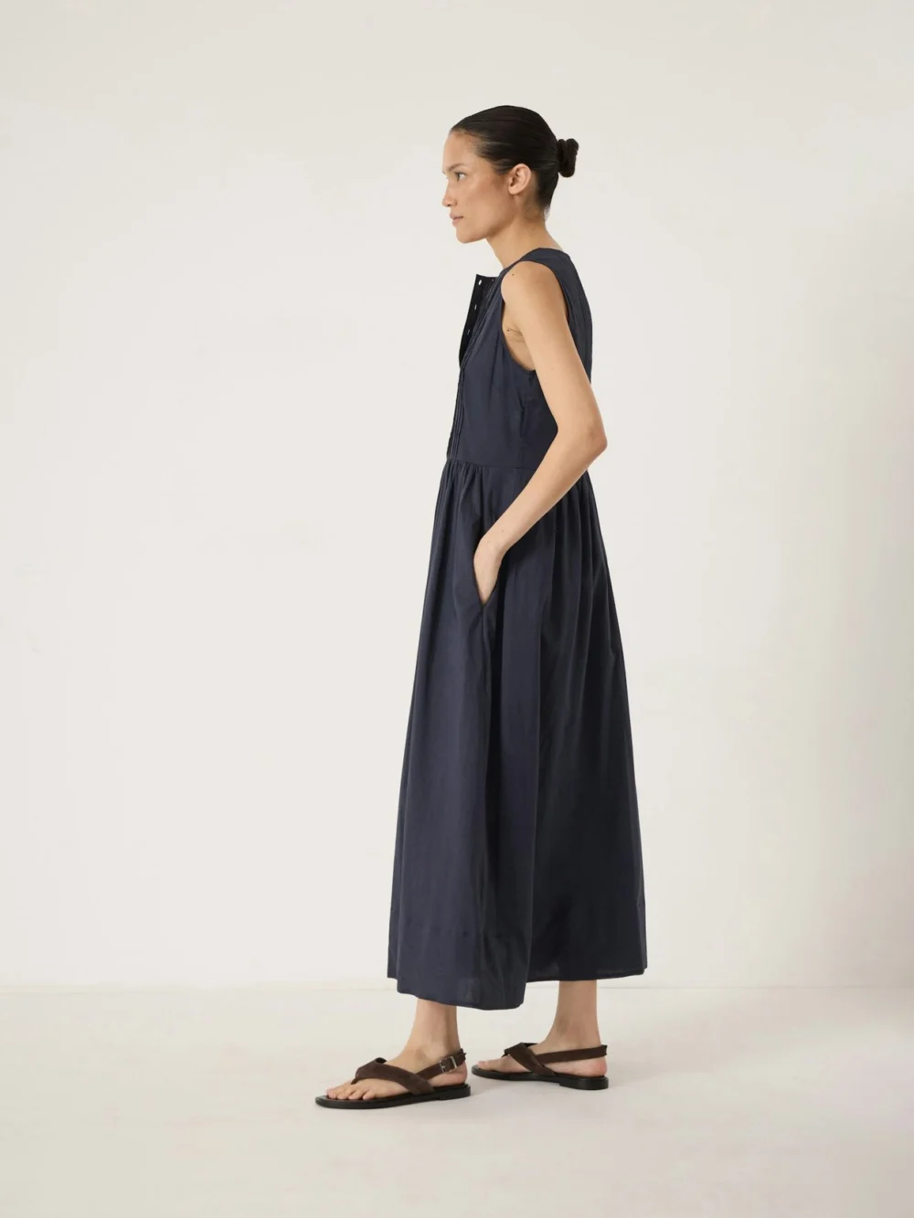 hush Sola Pintuck Detail Cotton Voile Midi Dress, view 2